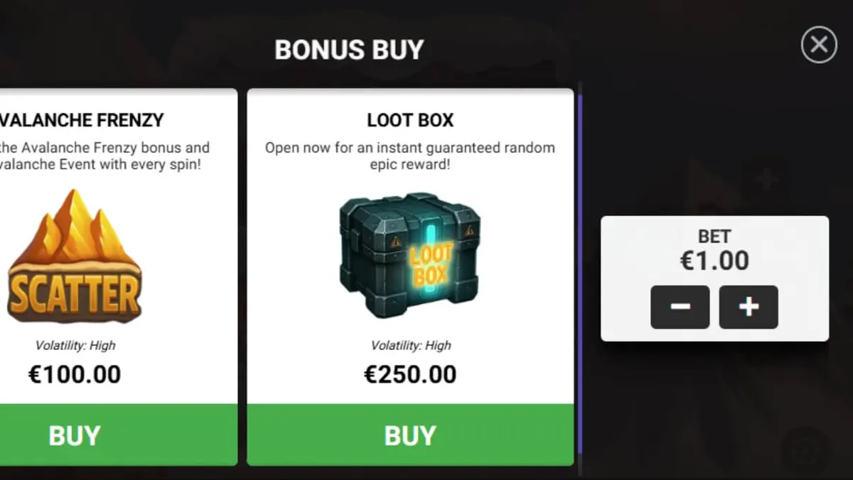 Pemandangan pegunungan bersalju dan karakter Yeti dalam slot Avalanche