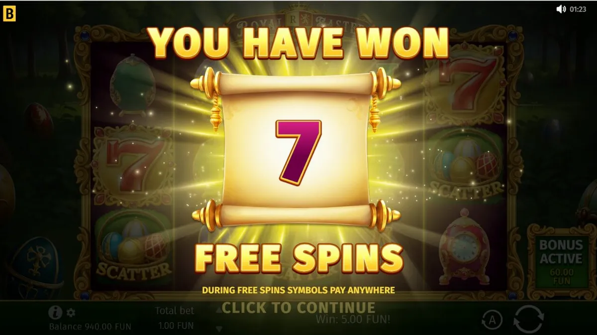 Tampilan visual mewah slot Royal Easter dengan telur Fabergé dan taman istana.